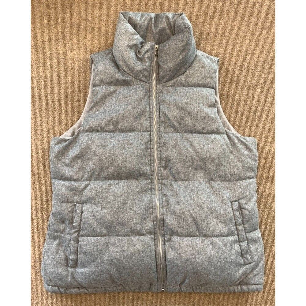 Old Navy Puffer Vest Womens L Textured Gray Quilted Fleece Lined Warm Zip Up